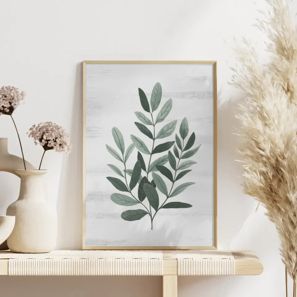 Poster mit grünen Blättern auf weißem Hintergrund für Naturfreunde