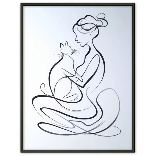 Ästhetisches Poster mit Frau und Katze in harmonischer Umarmung