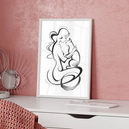 Ästhetisches Poster mit Frau und Katze in harmonischer Umarmung