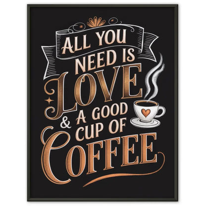 Gemütliches Poster mit Kaffee Zitat in edlen Bronze und Goldfarben