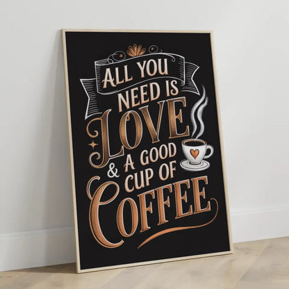 Gemütliches Poster mit Kaffee Zitat in edlen Bronze und Goldfarben