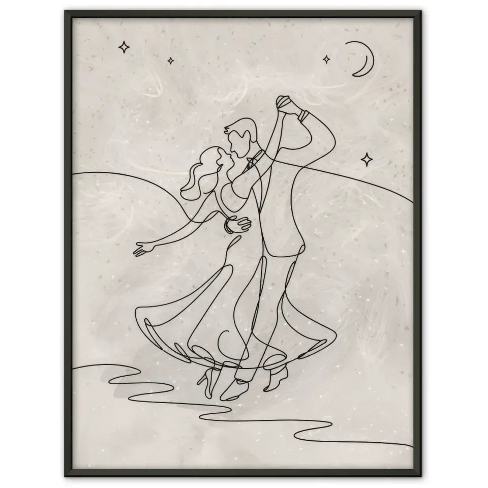 Minimalistisches Poster Paar unter sternenklarem Nachthimmel tanzen