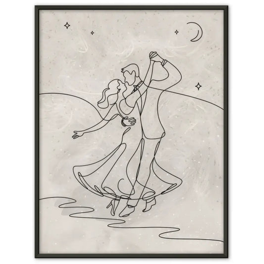 Minimalistisches Poster Paar unter sternenklarem Nachthimmel tanzen