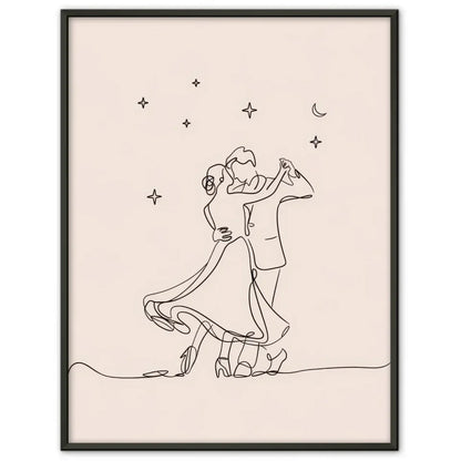 Minimalistisches Poster Paar unter sternenklarem Nachthimmel tanzen