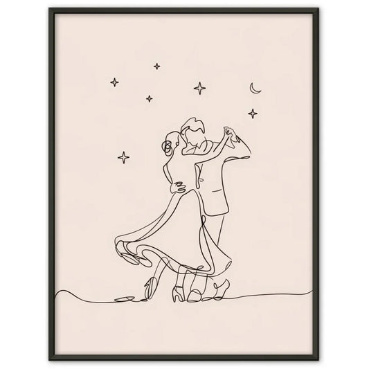 Minimalistisches Poster Paar unter sternenklarem Nachthimmel tanzen