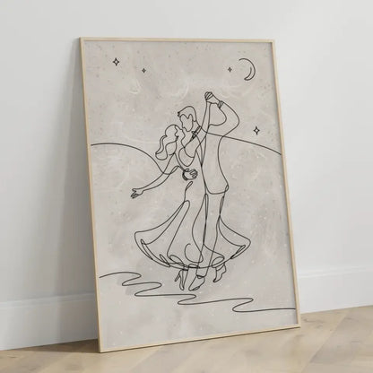 Minimalistisches Poster Paar unter sternenklarem Nachthimmel tanzen