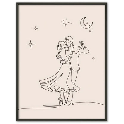 Minimalistisches Poster Paar unter sternenklarem Nachthimmel tanzen