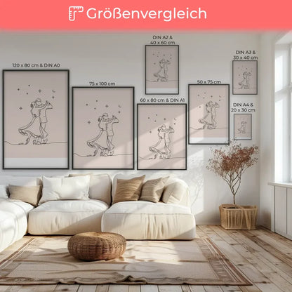 Minimalistisches Poster Paar unter sternenklarem Nachthimmel tanzen