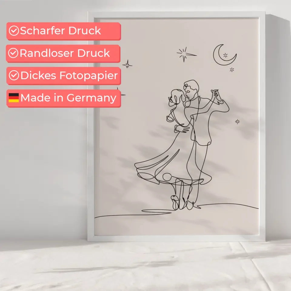Minimalistisches Poster Paar unter sternenklarem Nachthimmel tanzen