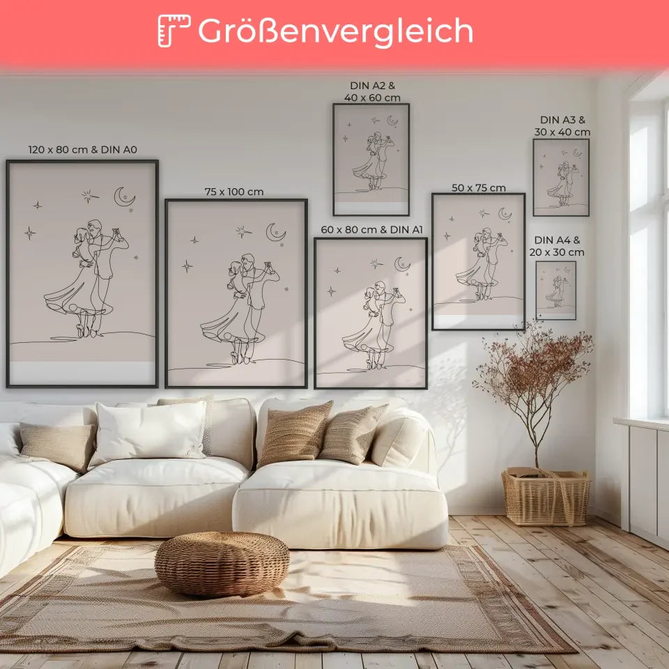 Minimalistisches Poster Paar unter sternenklarem Nachthimmel tanzen