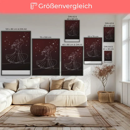 Minimalistische Poster romantisches Paar im Tanz unter Sternen