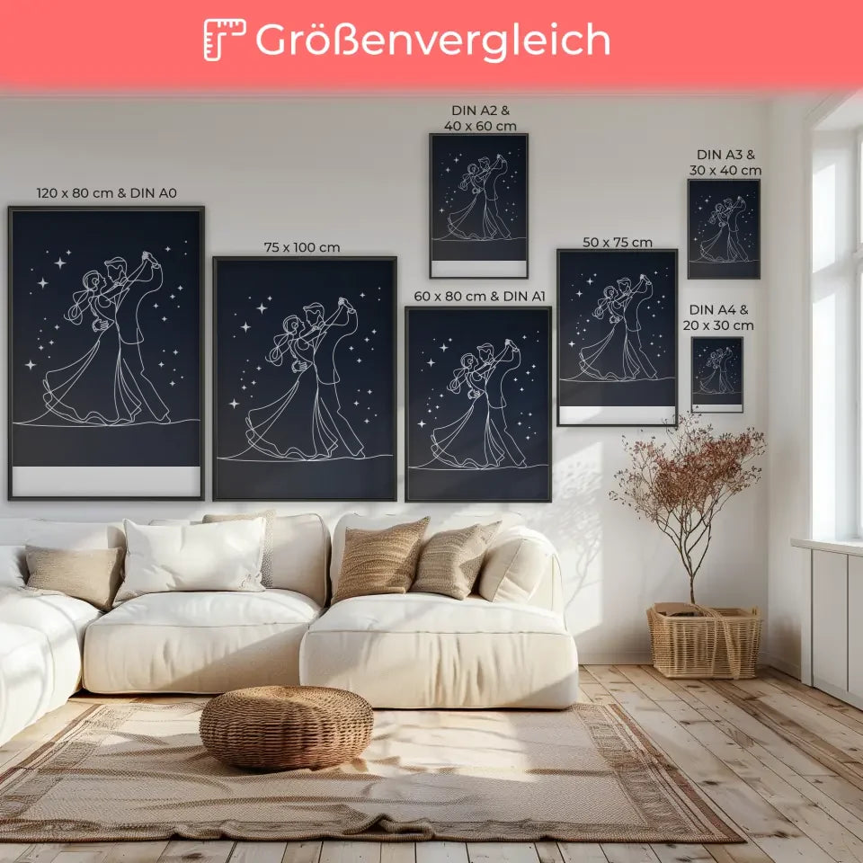 Romantisches Paar Poster minimalistische Strichzeichnung Nacht Himmel