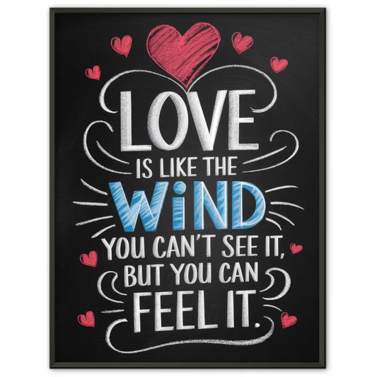 Poster mit leuchtender LOVE Leuchtreklame in Rosa und Orange