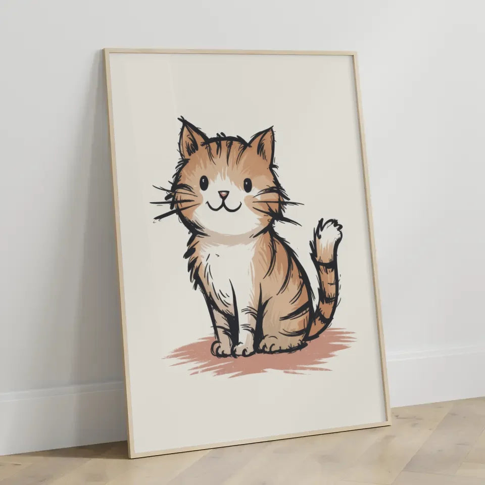 Niedlicher Katzen Poster mit skurriler Illustration für ein gemütliches Zuhause