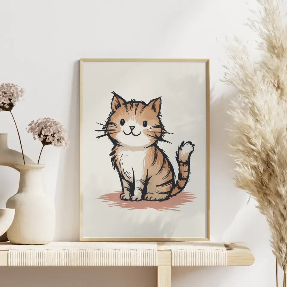 Niedlicher Katzen Poster mit skurriler Illustration für ein gemütliches Zuhause