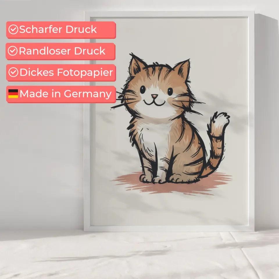 Niedlicher Katzen Poster mit skurriler Illustration für ein gemütliches Zuhause