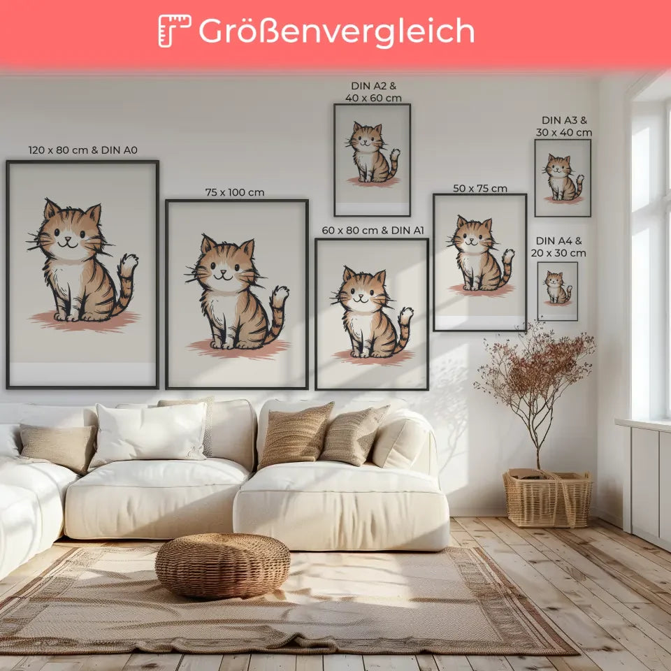 Niedlicher Katzen Poster mit skurriler Illustration für ein gemütliches Zuhause