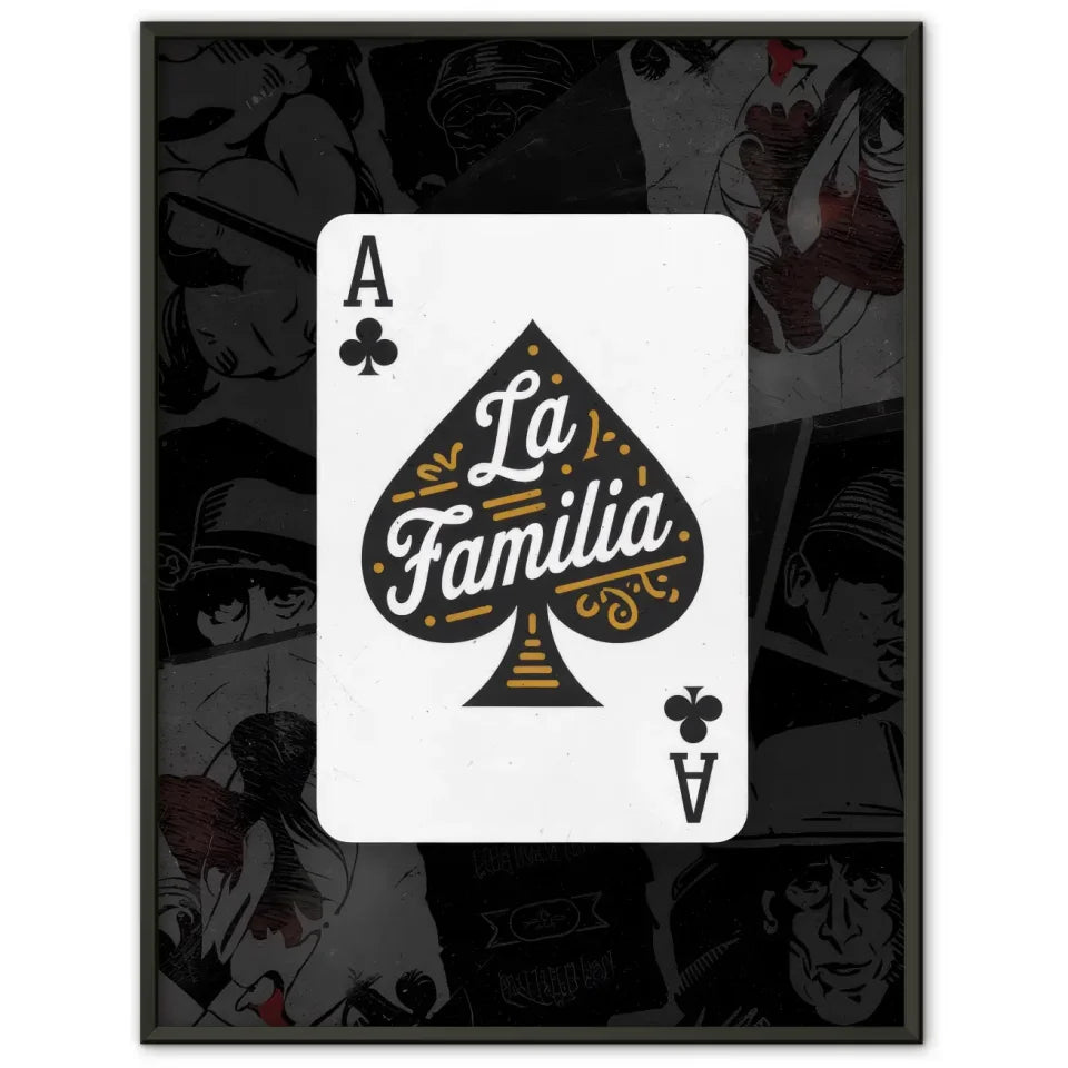 Poster im Chicano Stil La Familia auf weißer Pokerkarte kaufen