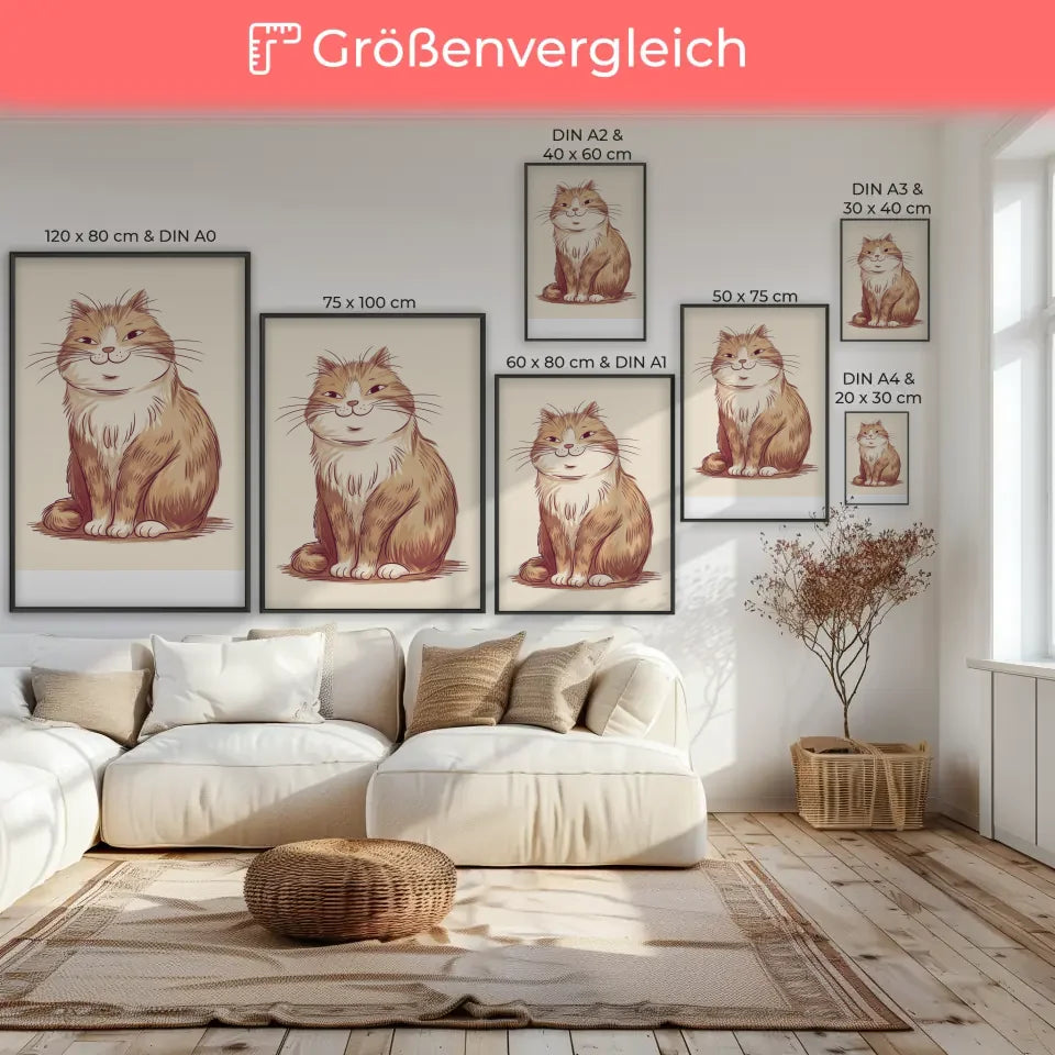 Skurrile Katze Poster mit flauschigem Fell und einladendem Design