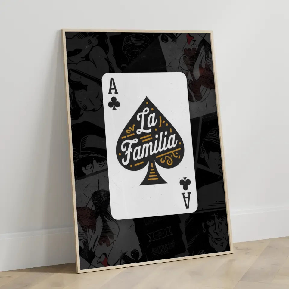 Poster im Chicano Stil La Familia auf weißer Pokerkarte kaufen