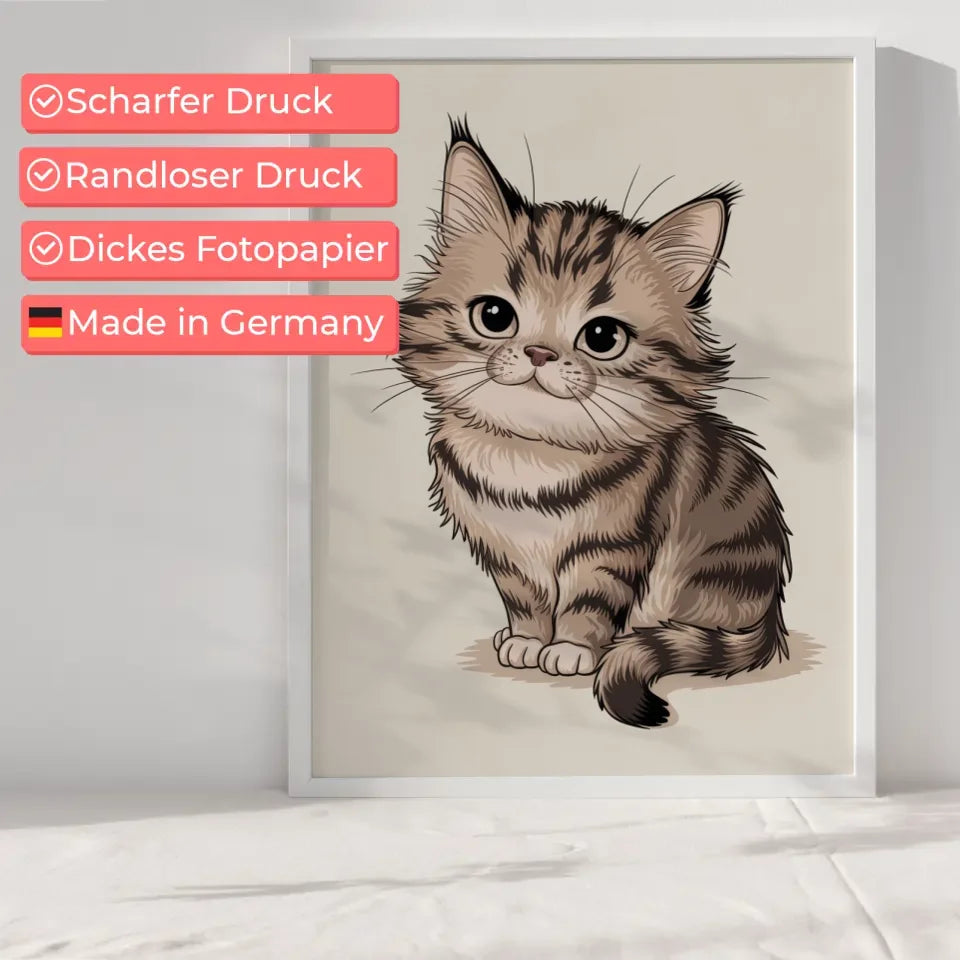 Skurrile Katze Poster mit flauschigem Fell und einladendem Design