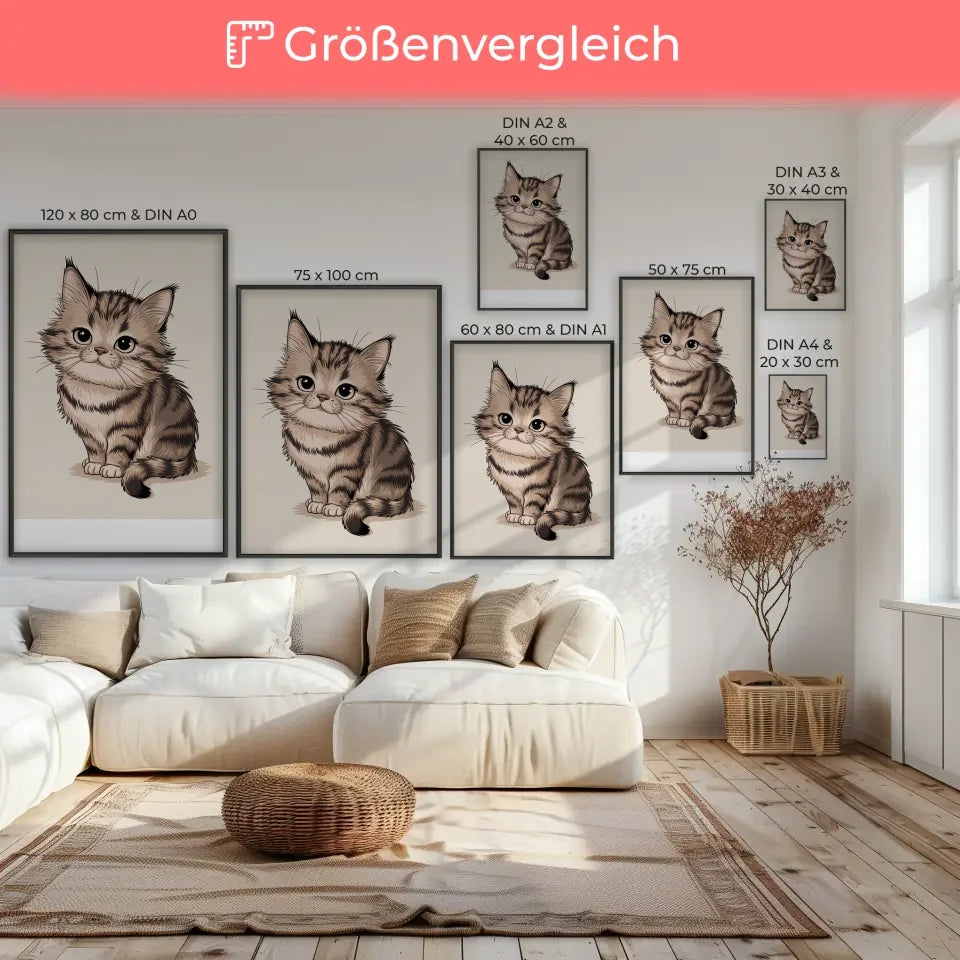 Skurrile Katze Poster mit flauschigem Fell und einladendem Design