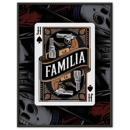 Poster im Chicano-Stil La Familia mit Gangsterelementen auf Pokerkarte