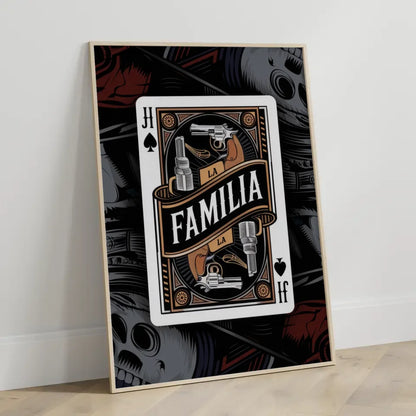 Poster im Chicano-Stil La Familia mit Gangsterelementen auf Pokerkarte