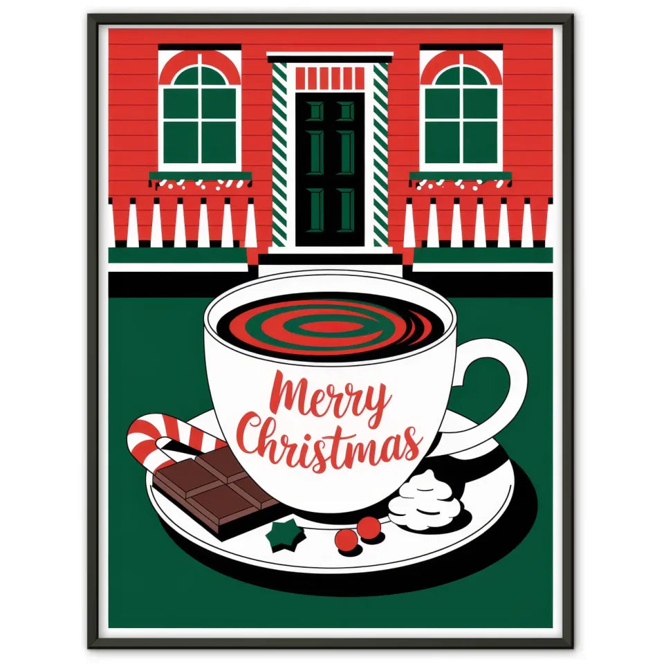 Weihnachtlicher Poster mit Tasse und Merry Christmas Illustration