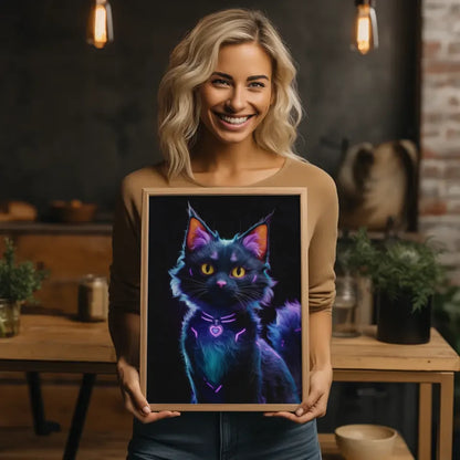 Düstere Fantasy Katze Poster mit lebendigem Design für Katzenliebhaber