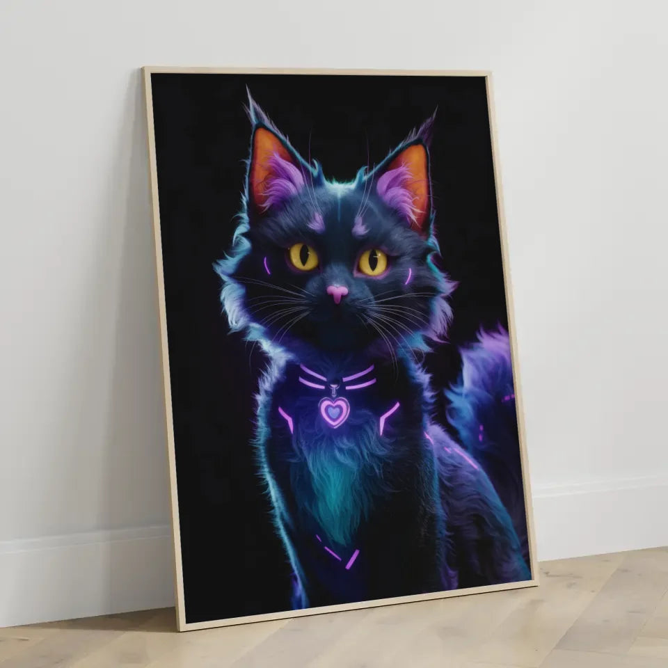 Düstere Fantasy Katze Poster mit lebendigem Design für Katzenliebhaber