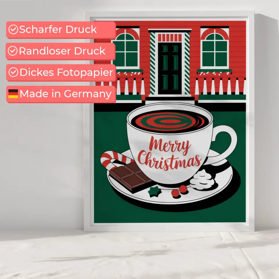 Weihnachtlicher Poster mit Tasse und Merry Christmas Illustration