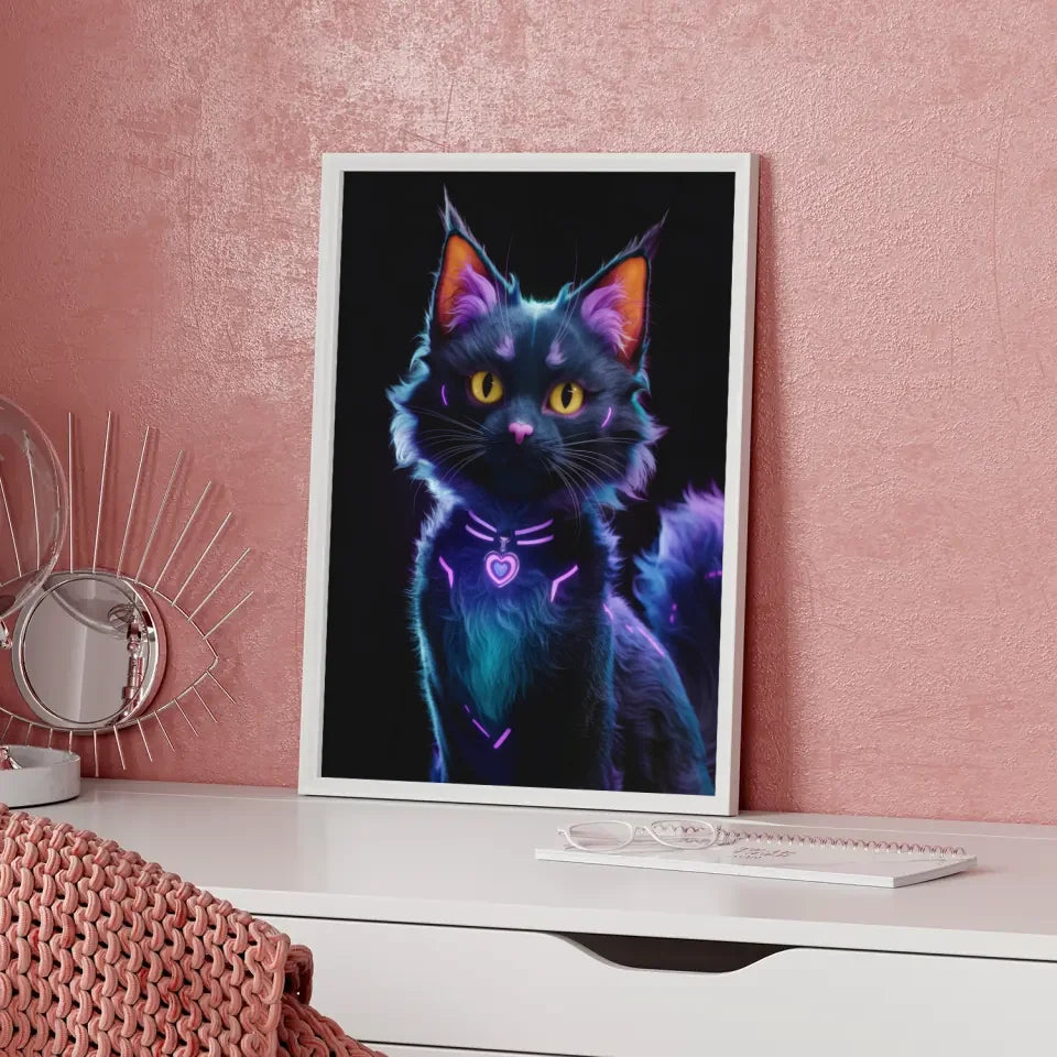Düstere Fantasy Katze Poster mit lebendigem Design für Katzenliebhaber