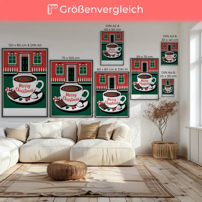 Weihnachtlicher Poster mit Tasse und Merry Christmas Illustration