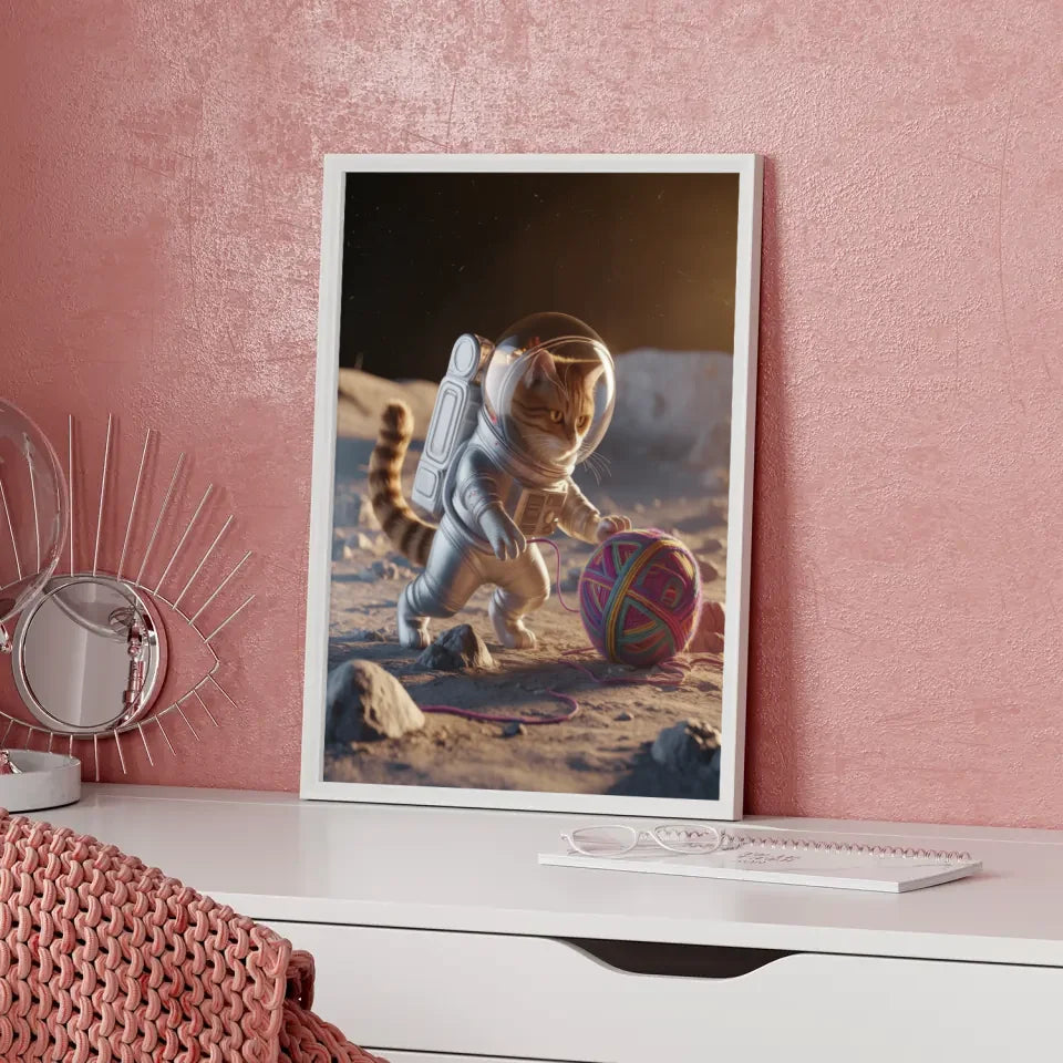 Katzen Astronaut Poster im filmischen Design für Katzenliebhaber