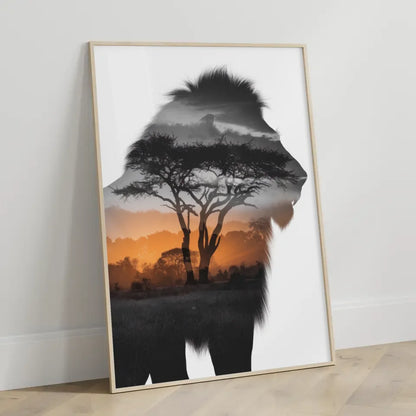 Majestätischer Löwen Poster mit afrikanischem Sonnenaufgangsdesign