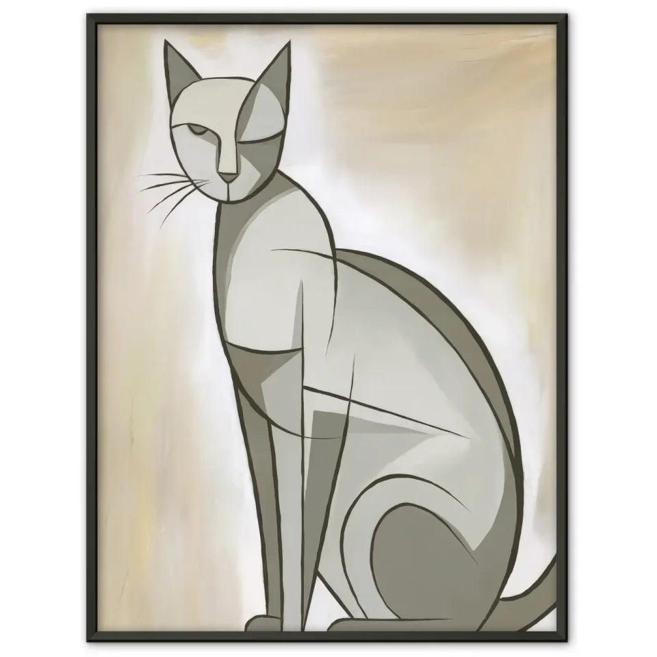 Minimalistisches Katzen Poster in neutralen Grau- und Beigetönen