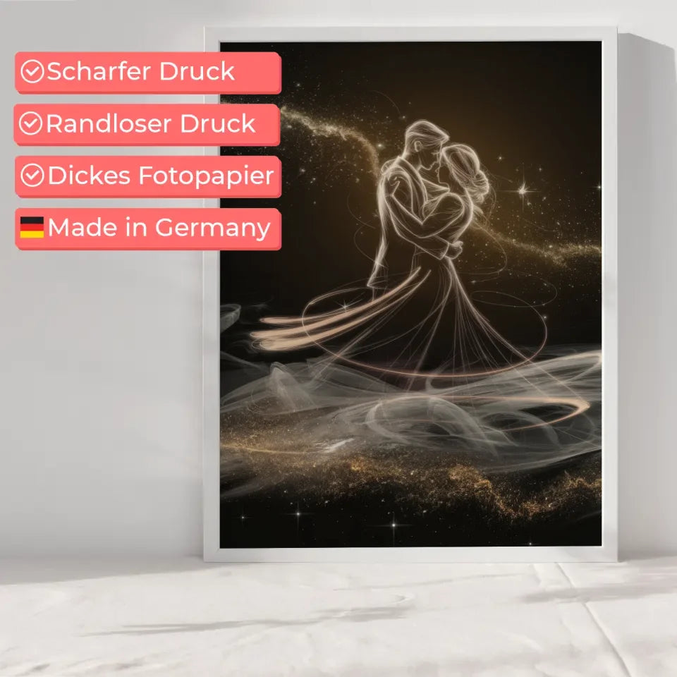 Romantischer Poster Tanz im Nebel mit goldglitzerndem Staub