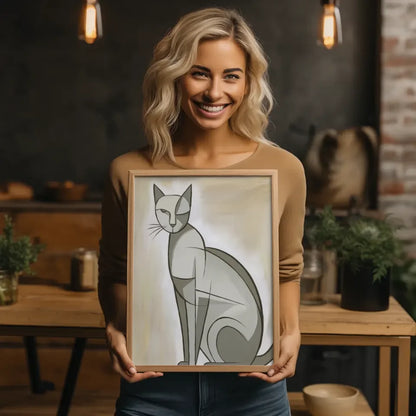 Minimalistisches Katzen Poster in neutralen Grau- und Beigetönen