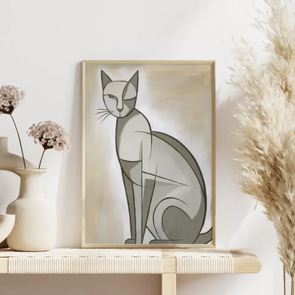 Minimalistisches Katzen Poster in neutralen Grau- und Beigetönen