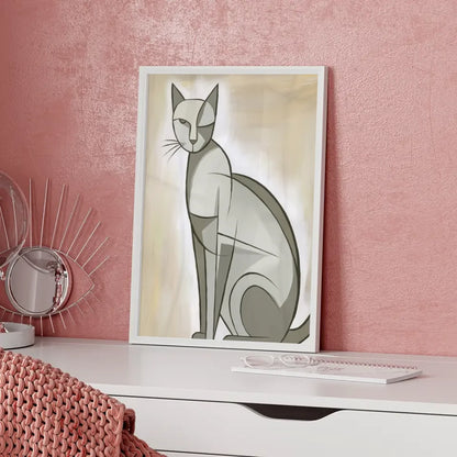 Minimalistisches Katzen Poster in neutralen Grau- und Beigetönen