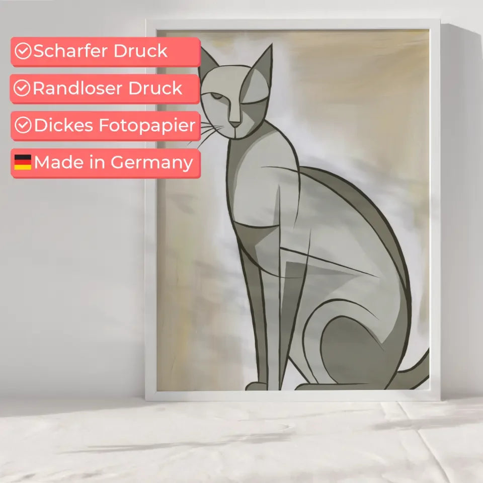 Minimalistisches Katzen Poster in neutralen Grau- und Beigetönen