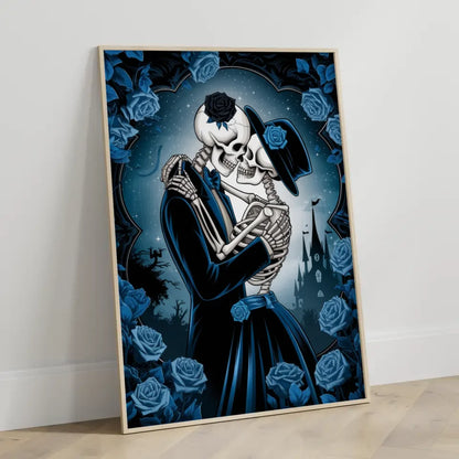 Gothic Poster mit Skeletten umarmt in romantischer Atmosphäre