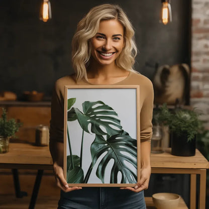 Poster mit grünen Blättern und Löchern für natürliche Raumgestaltung