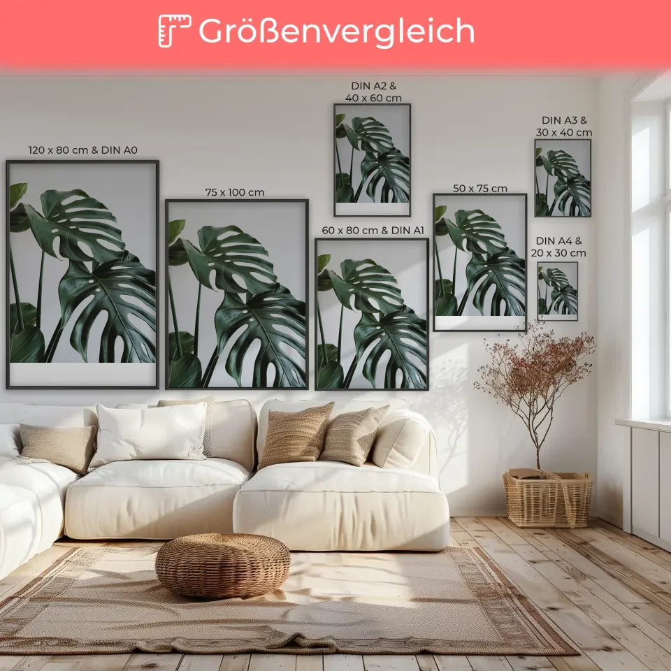 Poster mit grünen Blättern und Löchern für natürliche Raumgestaltung