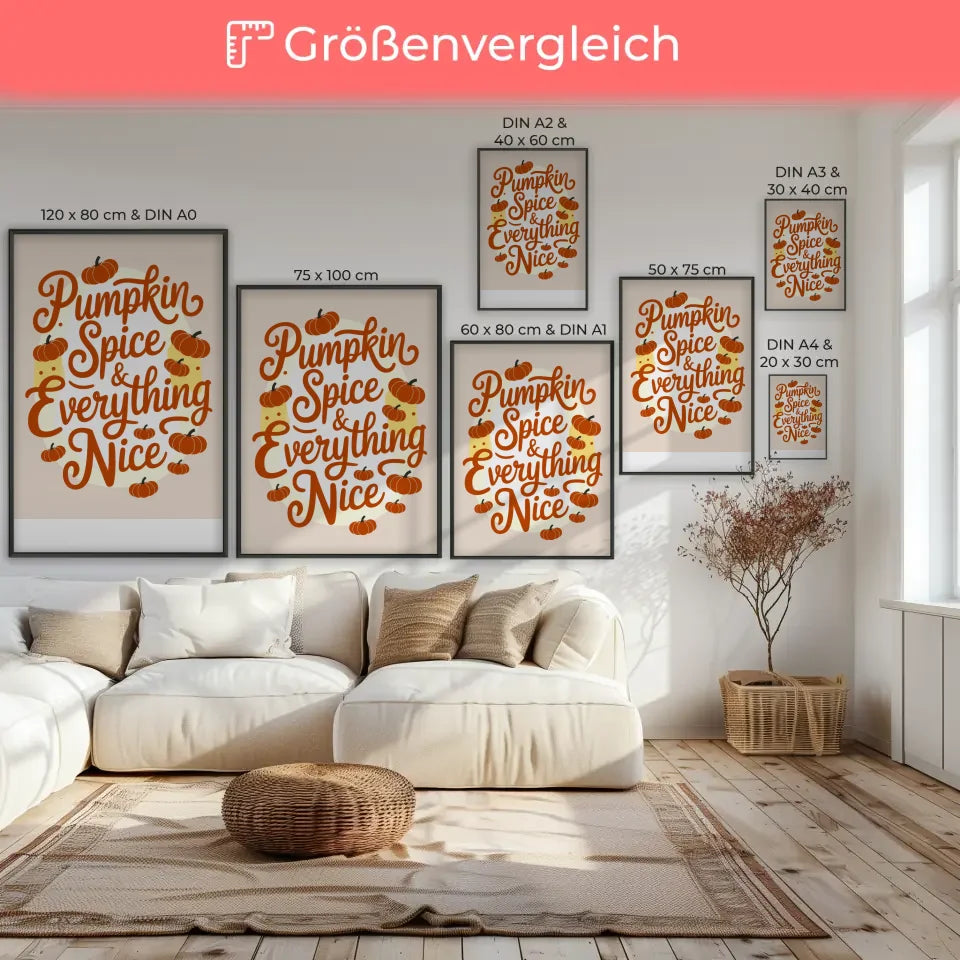 Herbstliche Poster mit Kürbissen und Pumpkin Spice Motiv