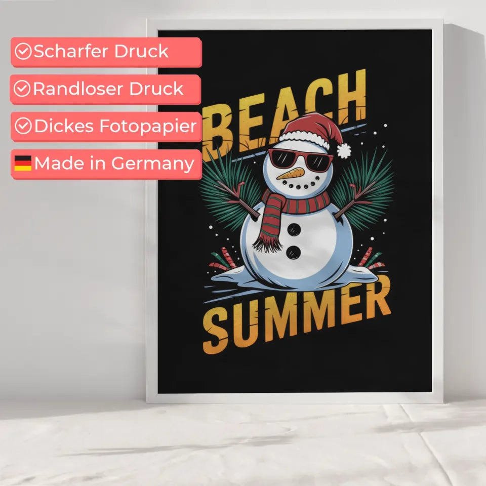 Lustiger Schneemann Poster im Strandlook mit Sonnenbrille und Palmen
