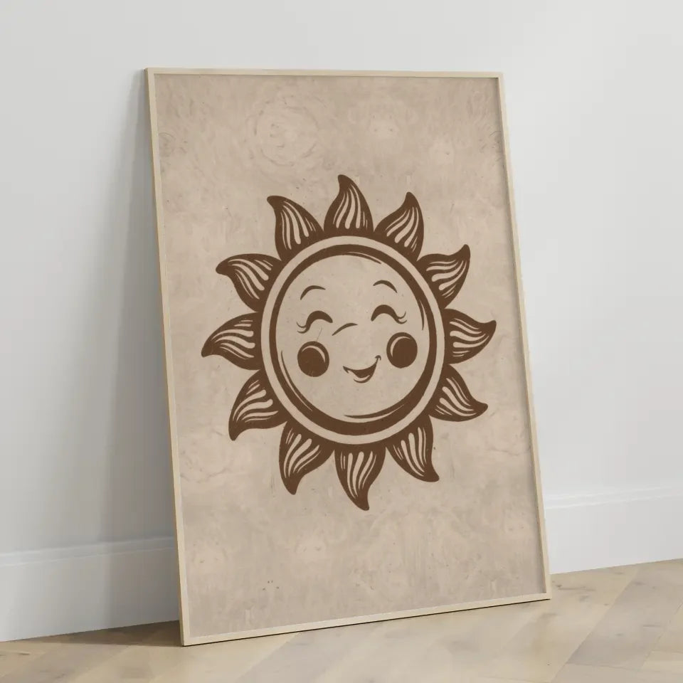 Boho Poster mit Erdkugel in Grün und Rot für ansprechende Wanddekoration