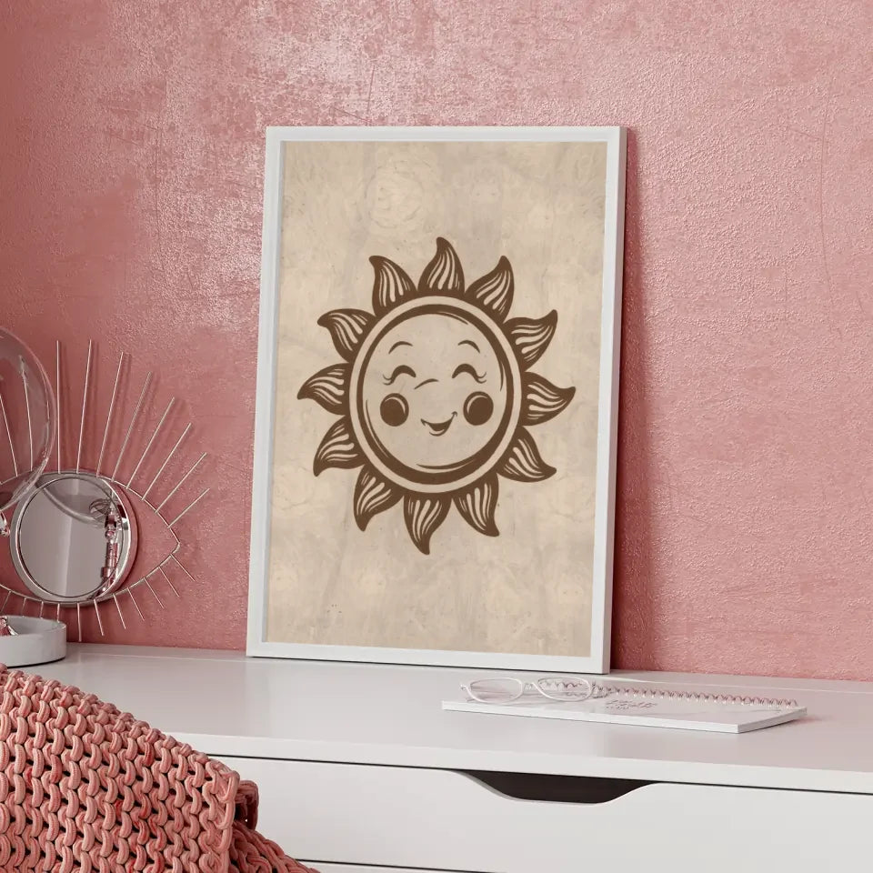 Boho Poster mit Erdkugel in Grün und Rot für ansprechende Wanddekoration