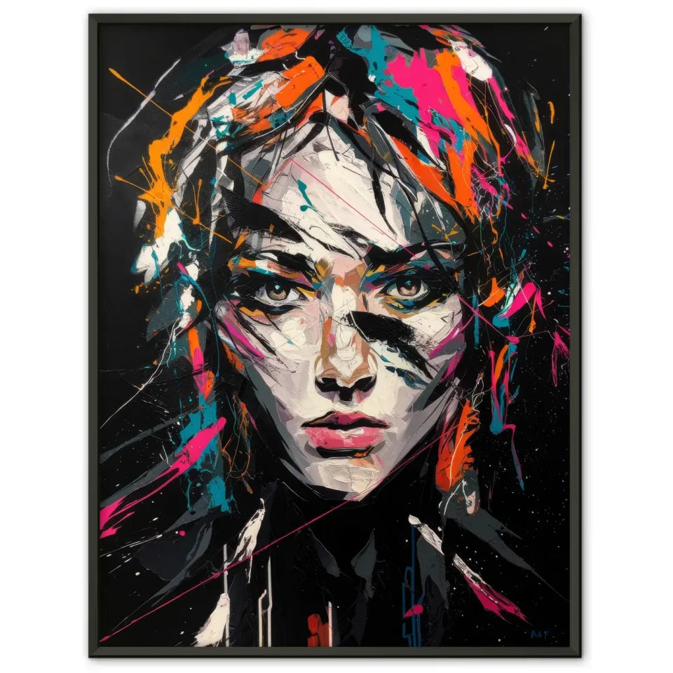 Abstraktes Poster mit faszinierendem weiblichen Gesicht in Farben